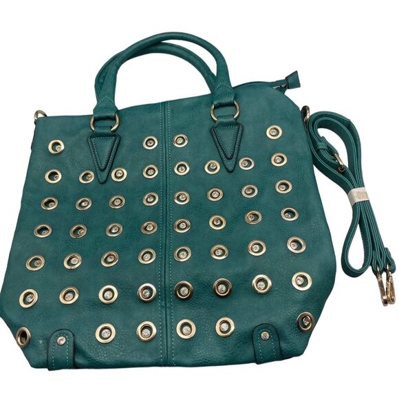 Green leather Miss Unique handbag gold hardware short carry straps READ - Picture 1 of 12